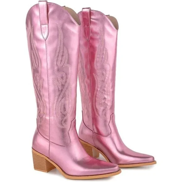 NEW  Western Cowboy Boots for Women - Knee High Wide Calf Cowgirl Boots - Picture 3 of 6